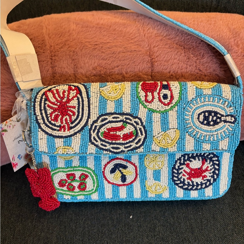 Beaded Lobster Mediterranean Shoulder Bag